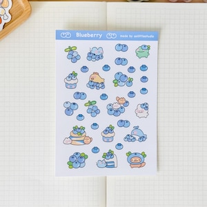 Blueberry Sticker Sheet | Bullet Journal Stickers, Cute Planner Stickers, Scrapbook Stickers, PenPal Letter | blue, fruits, sweets, food