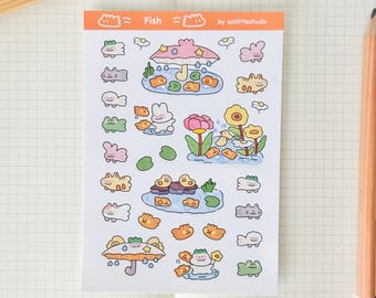 Fish Sticker Sheet | Bullet Journal Stickers, Cute Planner Stickers, Scrapbook Stickers, PenPal Letter | koi fish, cute animals, water, pond