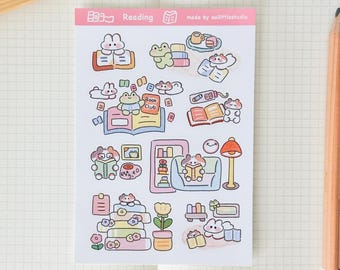 Reading Sticker Sheet | Bullet Journal Stickers, Cute Planner Stickers, Scrapbook Stickers, PenPal Letter | soft colors, reading, cute, book