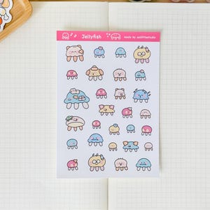 Jellyfish Sticker Sheet | Bullet Journal Stickers, Cute Planner Stickers, Scrapbook Stickers, PenPal Letter | sea animals, cute jelly