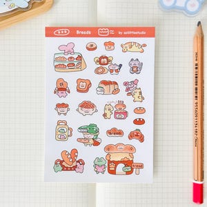 Hoja de pegatinas de panes / Pegatinas para Bullet Journal, Pegatinas bonitas para planificador, Pegatinas para álbumes de recortes, Carta a un amigo por correspondencia / Panes, panadería, arte divertido