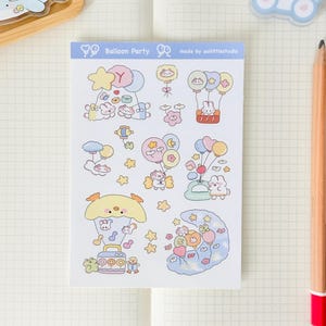 Adesivos para festa com balões | Adesivos para bullet journal, adesivos fofos para planner, adesivos para scrapbook, carta para penpal | flutuante, balão, pastel