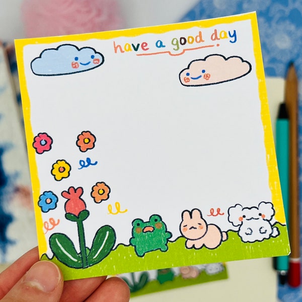 Have a Good Day Memo Sheets | Loose Memo Sheets | Note Paper | Aesthetic | Handmade | Hand-cut | Flower, Bunny, Frog, Pup, Cute Art