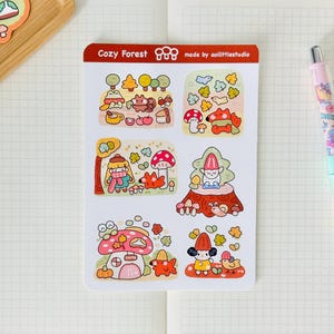 Adesivos de Floresta Aconchegante | Adesivos para Bullet Journal, Adesivos Fofos para Planejador, Adesivos para Scrapbook, Carta para Amigo por Correspondência | Ilustração aconchegante, fofa e grande