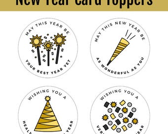 New Years Card Toppers | Hat, Confetti, Noise Maker Printable Tags