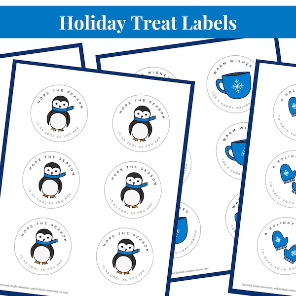 Holiday Treat Tags for Kids Printable Winter Holiday Party Favors Winter Gift Labels for All Ages