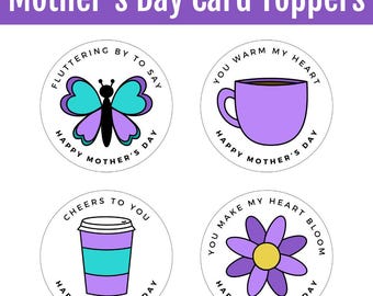 Mother's Day Card Toppers | Butterfly, Coffee, Tea, Flower Printable Tags For Aunt Grandma More