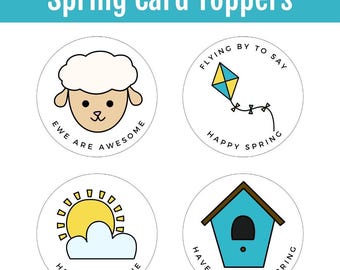 Spring Card Toppers | Sheep, Kite, Birdhouse and Sun Printable Tags