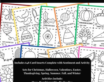 Ultimate Bundle | Printable Activities for Inside Cards Christmas Valentine Halloween Easter Thanksgiving Spring Summer Fall Winter
