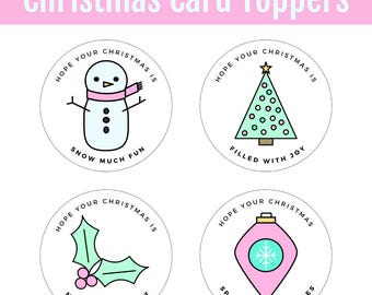 Pastel Christmas Card Toppers | Snowman, Holly, Ornament, Tree Printable Tags