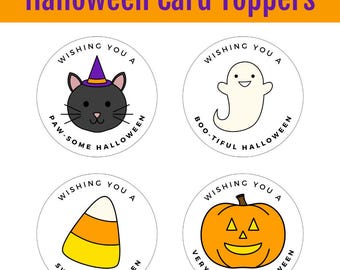 Halloween Card Toppers | Black Cat, Ghost, Candy Corn, Jack-o-lantern Printable Tags