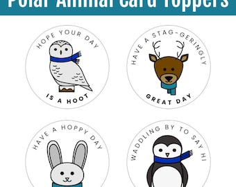 Polar Animal Card Toppers | Penguin, Rabbit, Snowy Owl, Deer Printable Tags