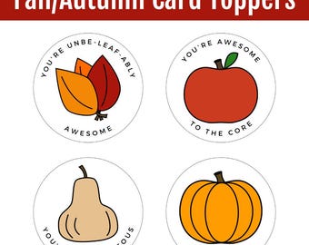 Fall Card Toppers | Autumn Leaves, Pumpkin, Apple, Gourd Printable Tags