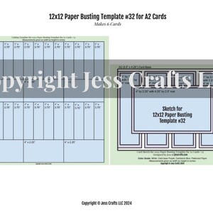 May include: A printable paper busting template for making six A2 cards. The template is designed to be used with 12x12 inch paper. The template includes a sketch of the finished cards and instructions for cutting and assembling the cards.