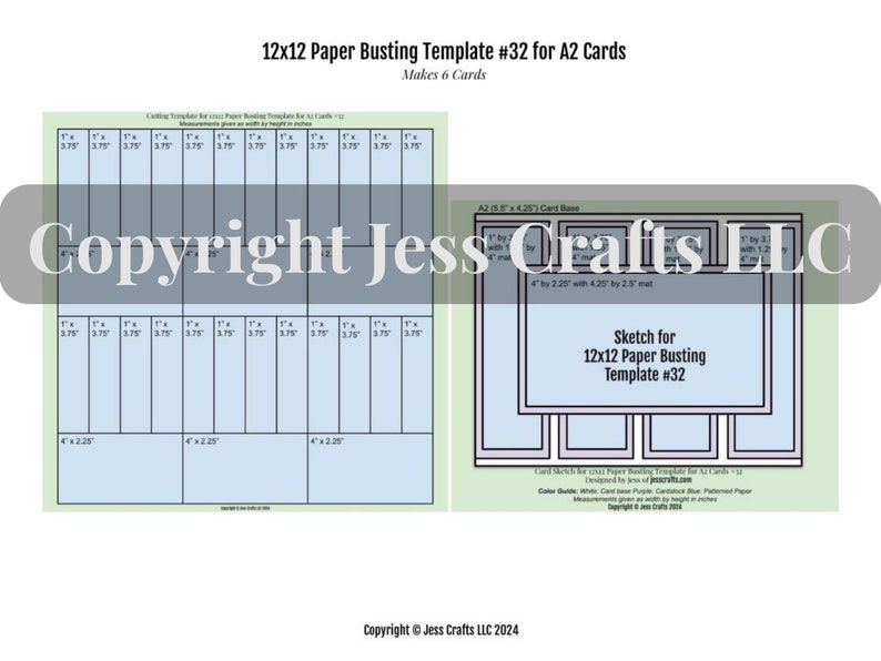 May include: A printable paper busting template for making six A2 cards. The template is designed to be used with 12x12 inch paper. The template includes a sketch of the finished cards and instructions for cutting and assembling the cards.