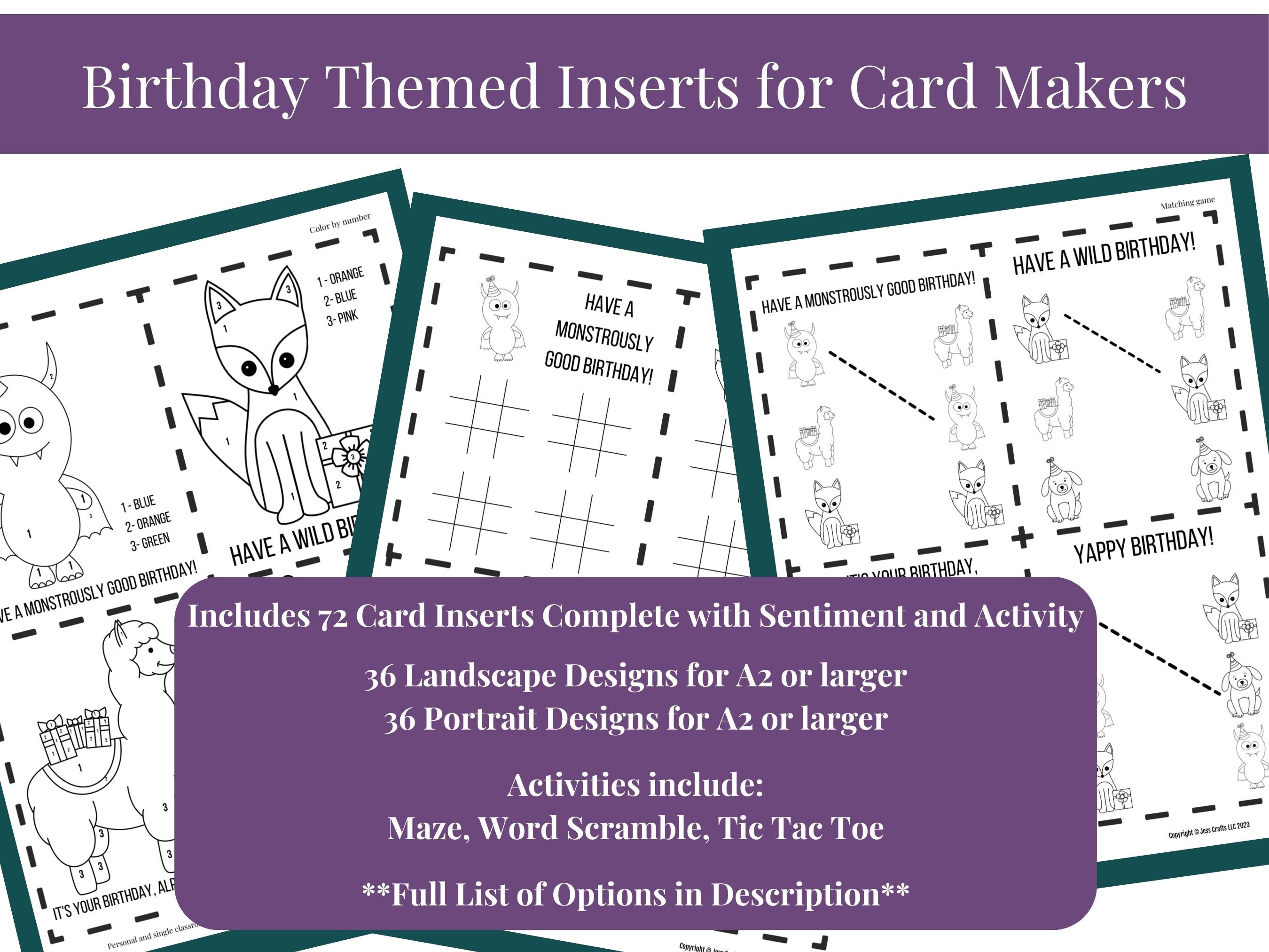 Printable Card Inserts Birthday Theme Games and Activities for Inside ...