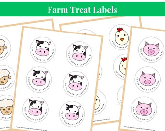 Farm Treat Tags for Kids Printable Farm Party Favors Pig Gift Labels for All Ages Cow Tags Chicken Tags Sheep Tags