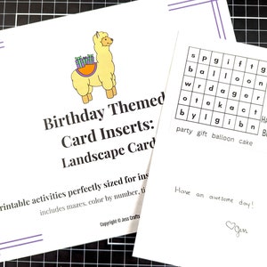 Printable Card Inserts Birthday Theme Games and Activities for Inside ...