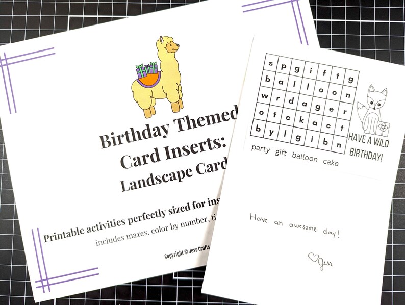 Printable Card Inserts Birthday Theme Games and Activities for Inside ...