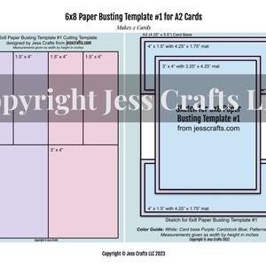 Puede incluir: Una plantilla imprimible para cortar papel para crear tarjetas A2. La plantilla muestra c&oacute;mo cortar una hoja de papel de 6x8 pulgadas para crear dos tarjetas A2 con bordes. La plantilla incluye medidas en pulgadas.