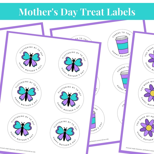 Mother's Day Treat Tags Printable Mother's Day Card Toppers