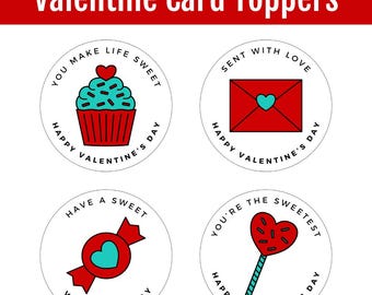 Valentine Card Toppers | Cupcake, Envelope, Candy Printable Tags