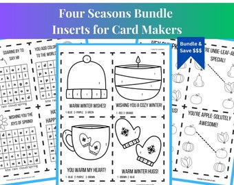 Printable Card Inserts Four Seasons Bundle | Games and Activities for Inside Cards Lunch Box Notes Fun Worksheets Spring Summer Fall Winter