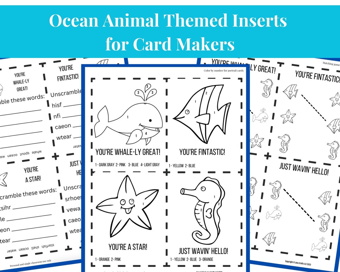 Printable Card Inserts Ocean Theme Games and Activities for Inside ...