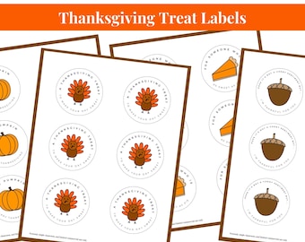 Thanksgiving Treat Tags for Kids Printable Thanksgiving Dinner Favors Fall Gift Labels for All Ages