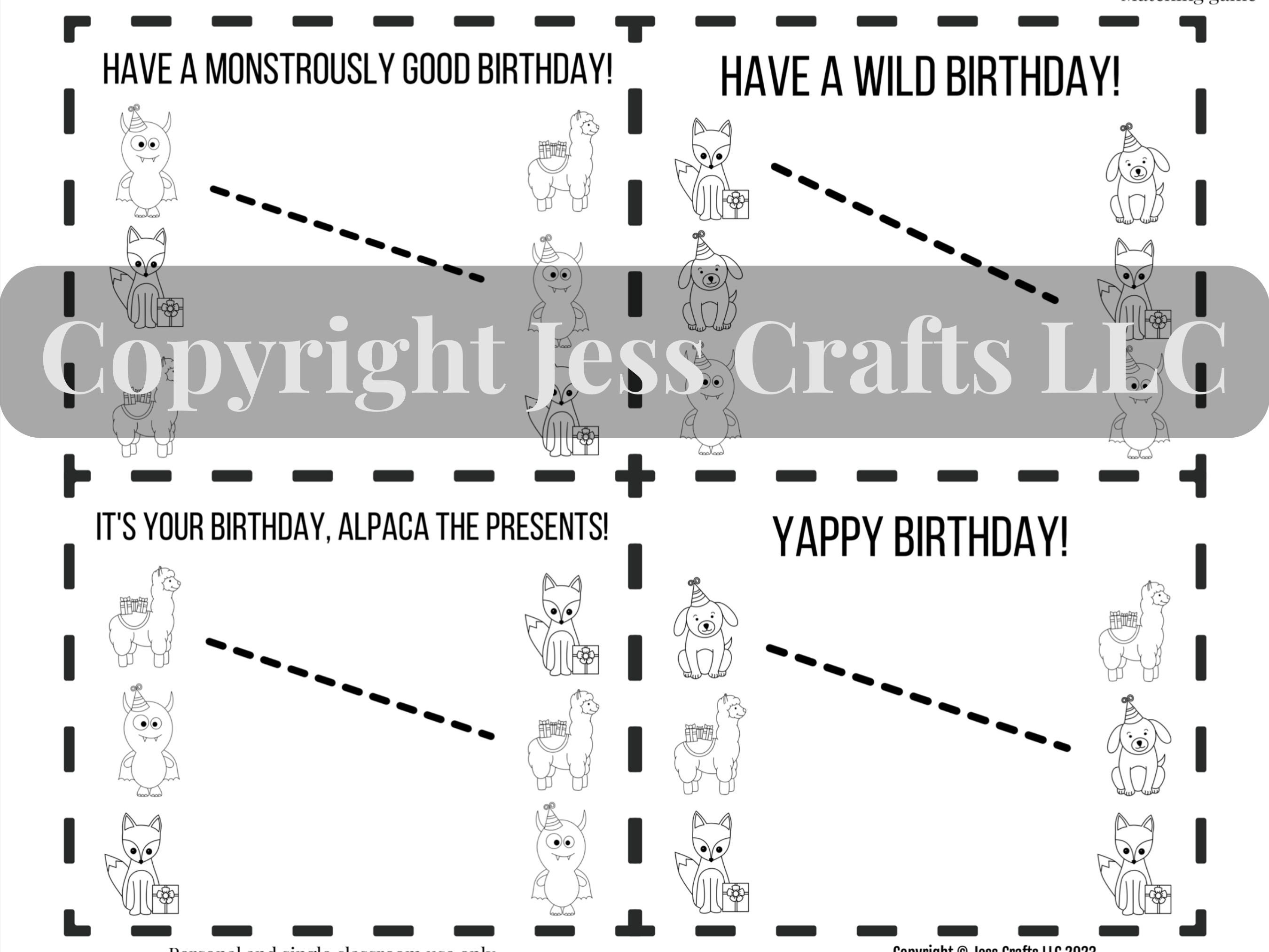 Printable Card Inserts Birthday Theme Games and Activities for Inside ...
