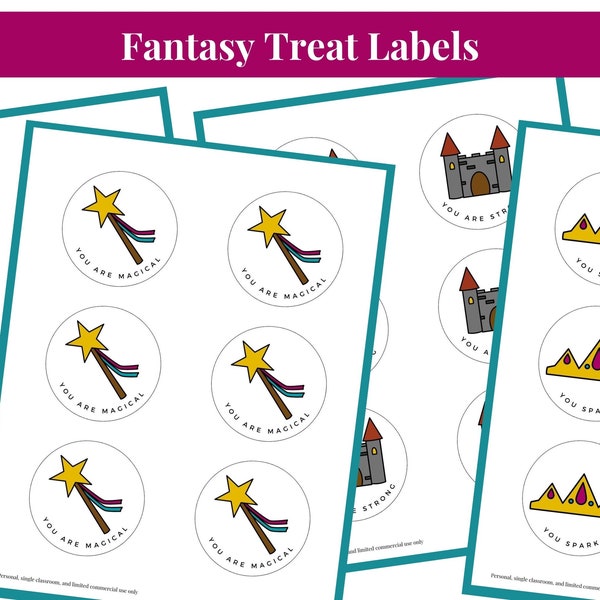 Fairytale Treat Tags for Kids Printable Princess Party Favors Fantasy Gift Labels for All Ages Magic Wand Tags Crown Tags Castle Tags