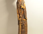 Antique Vintage Chinese Hand Carved Qing Dynasty Qianlong Emperor Holding Sword Statue