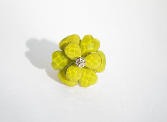 Vintage Gold Tone Lime Green Art Glass Cluster Fl… - image 6