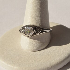 Vintage Sterling Silver 925 White Topaz Wedding Engagement Ring Size 7.25