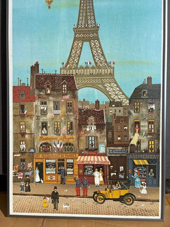 Vintage Michel Delacroix Paris Eiffel Tower Landmark Print Wall