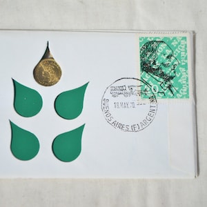 Vintage 1970 Buenos Aires Argentina First Day Issued Commemorative 20 Centavos Coin 20 Pesos Stamp Set in Original Card Envelope