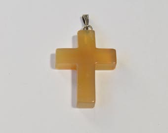 Natural Genuine Translucent Yellow Jade jadeite Cross Religious Christian Pendant