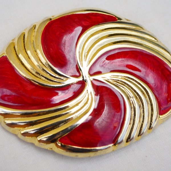 Vintage Day-Lor Red Enamel & Gold-Tone Ribbon Women Belt Buckle