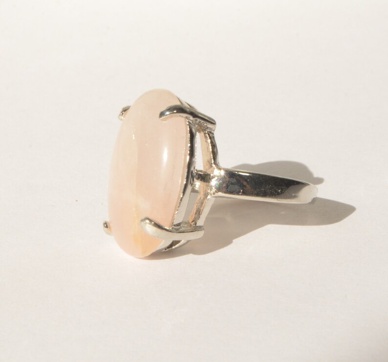 Vintage Chunky Silver Plate Natural Pink Rose Quartz Gemstone Ring Size 10