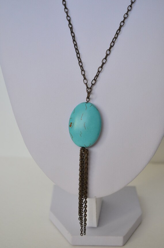 Grayling Signed Handcrafted Turquoise Tassel Pend… - image 3