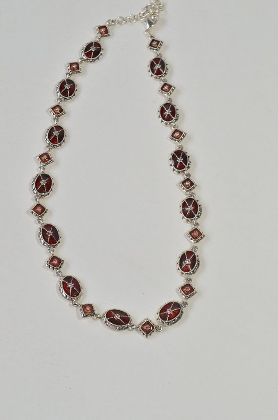 Vintage Translucent Garnet Red Enamel Rhinestone … - image 3