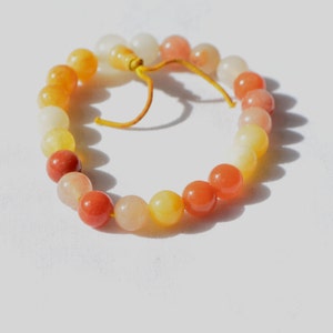 Vintage Natural Red Orange Yellow White Jade Jadeite Bead Stretchy Bracelet