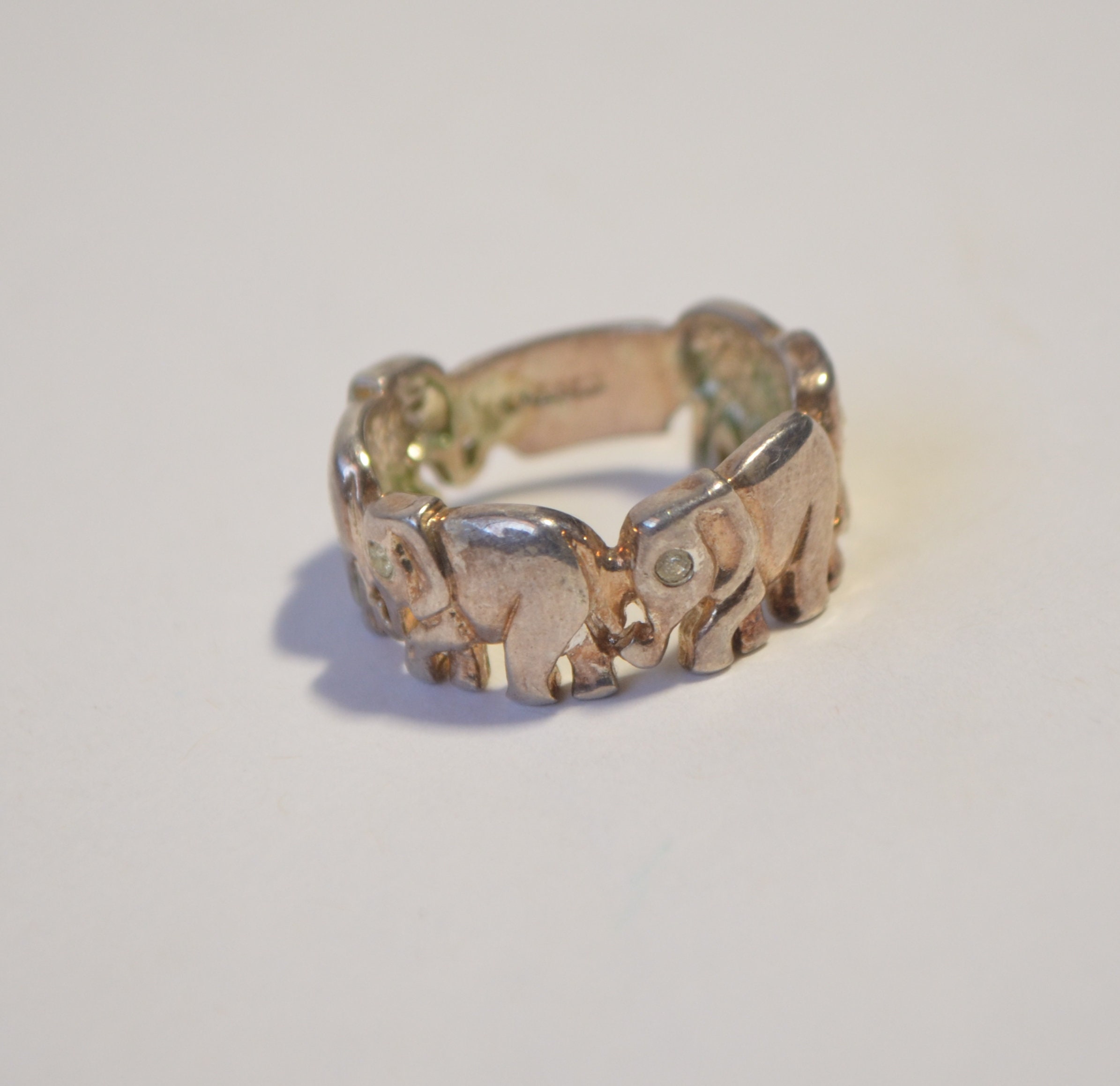 Vintage Sterling Sliver 925 Topaz Elephant Parade Ring Size 6.5