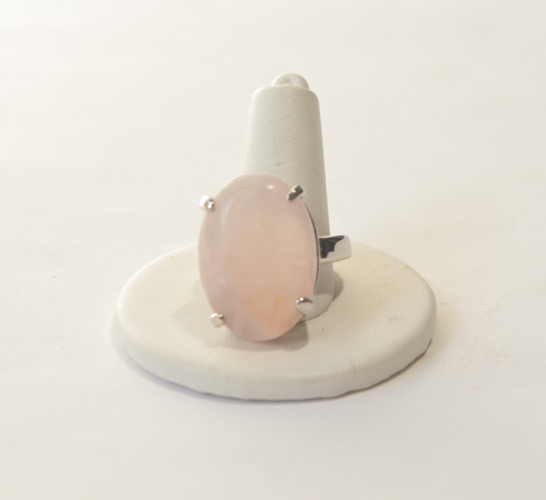 Vintage Chunky Silver Plate Natural Pink Rose Quartz Gemstone Ring Size 10