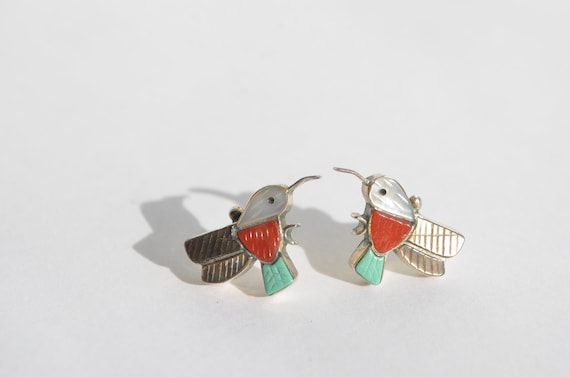 Red Coral Sterling Silver Bird Post Earrings Red Coral Sterling Silver Bird Post Earrings