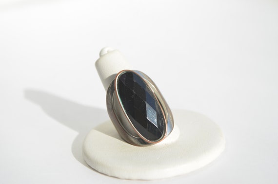 Vintage Large Silver Over Copper Black Onyx Oval … - image 5