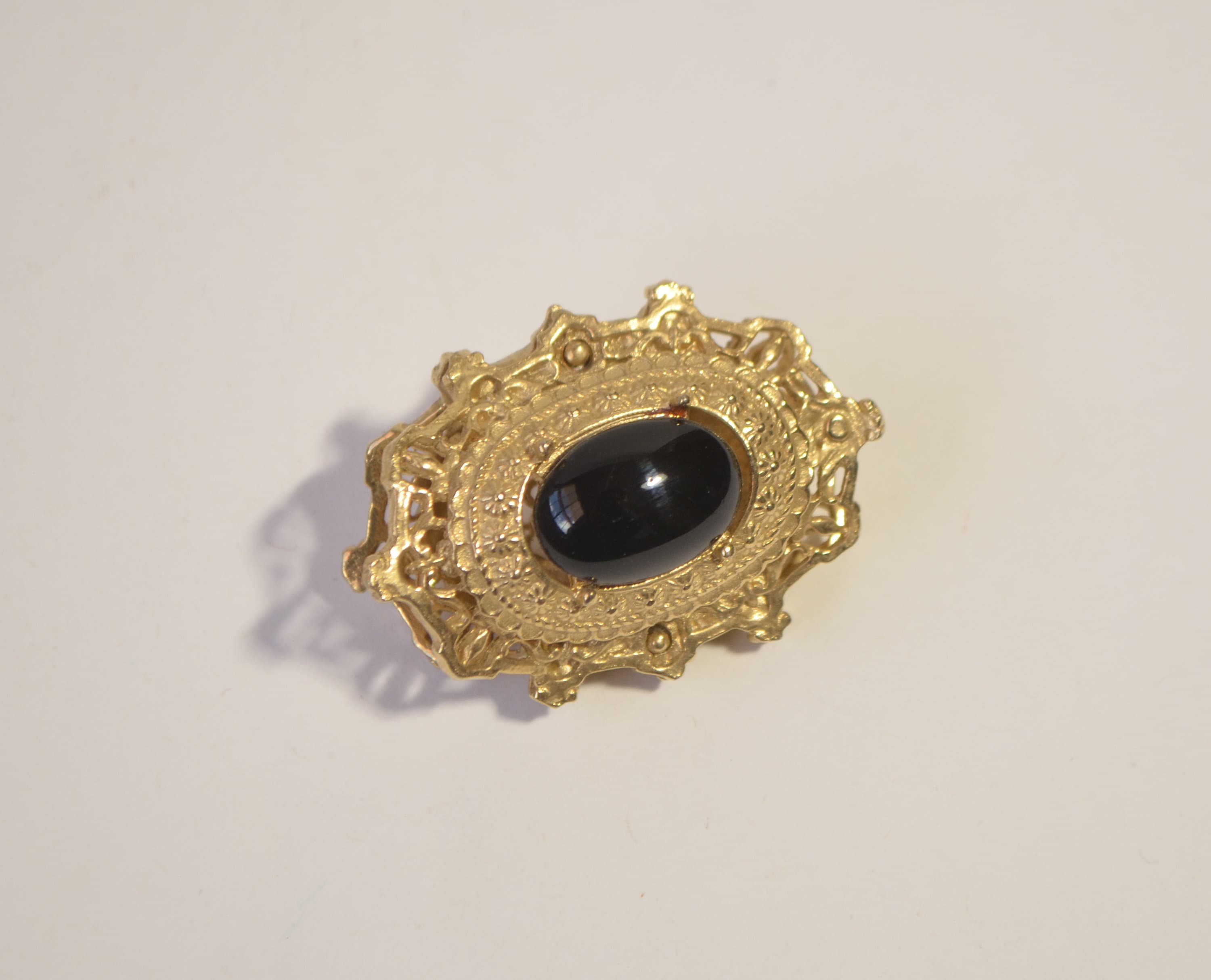 Collier Vintage DAMART Plaqué Or Avec Pendentif En Onyx Noire - Bijou Occasion
