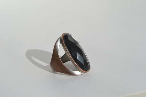 Vintage Large Silver Over Copper Black Onyx Oval … - image 7