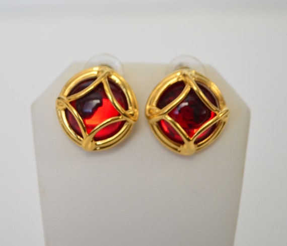 vintage Joan Rivers Gold Tone Ruby Red Rhinestone
