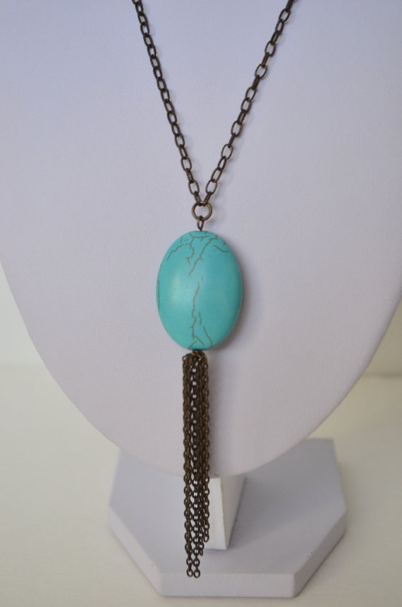 Grayling Signed Handcrafted Turquoise Tassel Pend… - image 1
